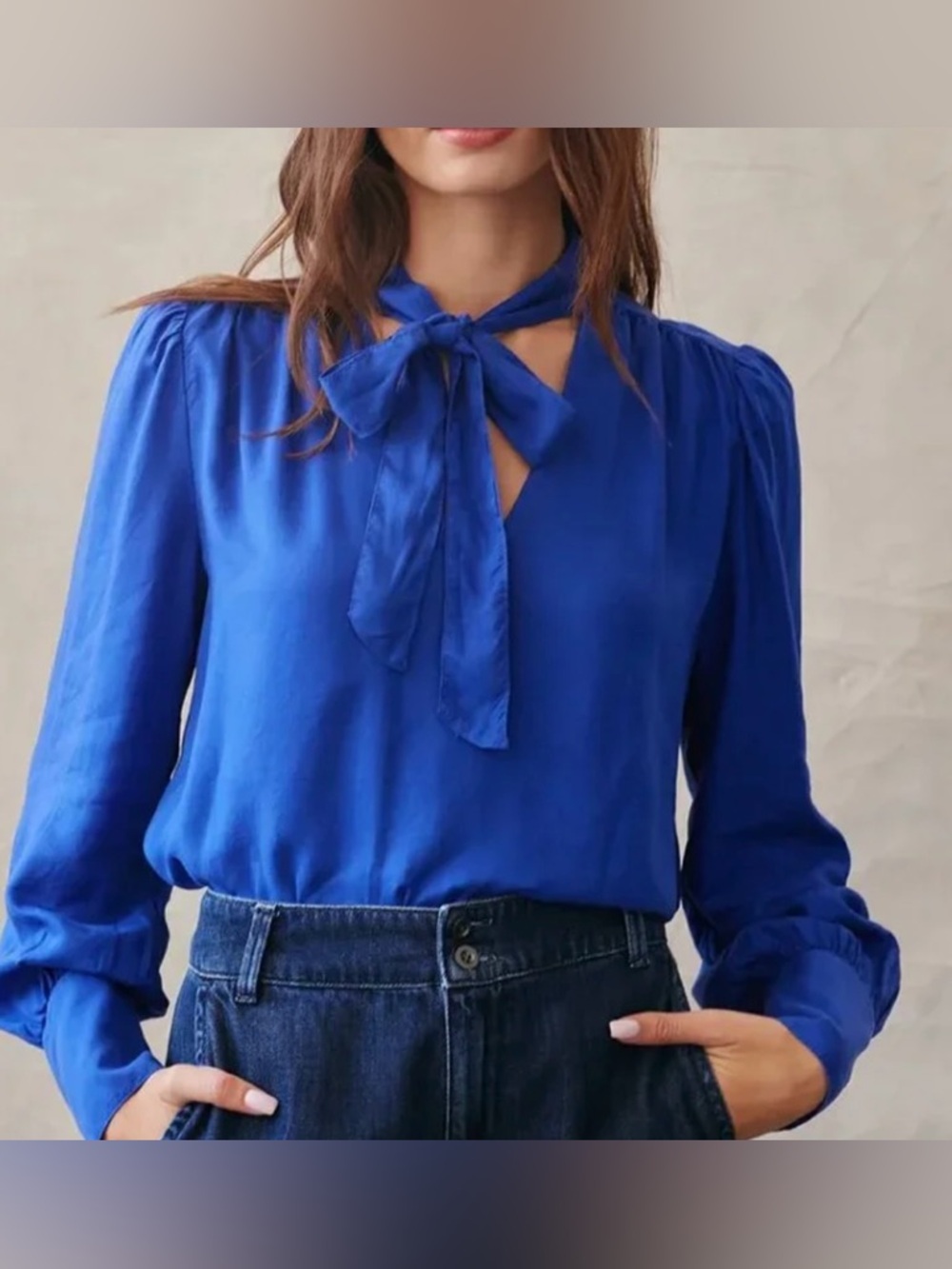 Bella Dahl Royal Blue Tie-Neck Blouse - Size S